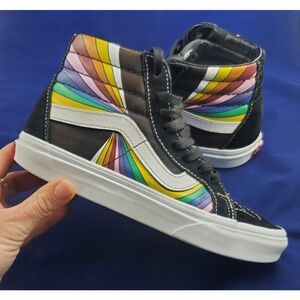 Vans Sk8-Hi Reissue Refract Rainbow Pride Black High Top Sneakers Womens 5.5